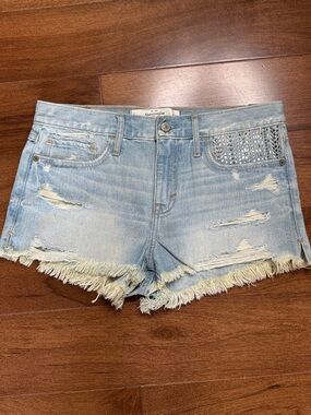 NWT A&F High-Rise Light Wash Distressed Denim Cutoff Shorts
